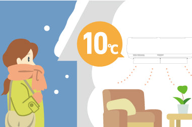 <p><b>お部屋番10℃暖房</b></p>
<p>室温10℃設定で暖房運転することで、夜間や不在時の室内の冷え過ぎをやわらげます。<p/>